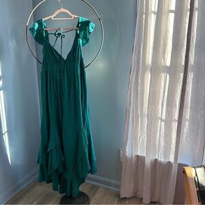 Free People Elegant Green Ruffle Maxi Dress